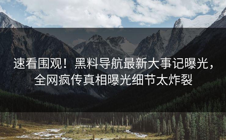 速看围观！黑料导航最新大事记曝光，全网疯传真相曝光细节太炸裂