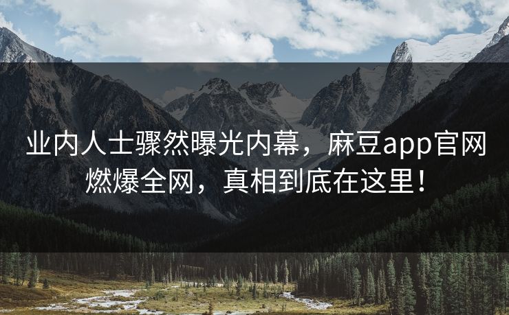 业内人士骤然曝光内幕，麻豆app官网燃爆全网，真相到底在这里！