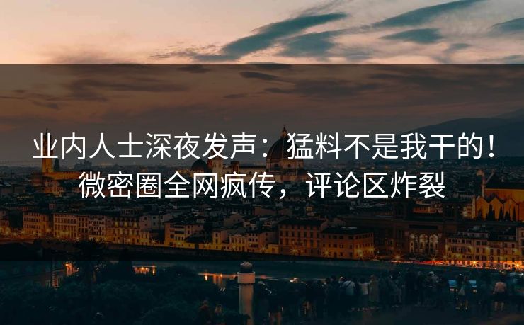 业内人士深夜发声：猛料不是我干的！微密圈全网疯传，评论区炸裂