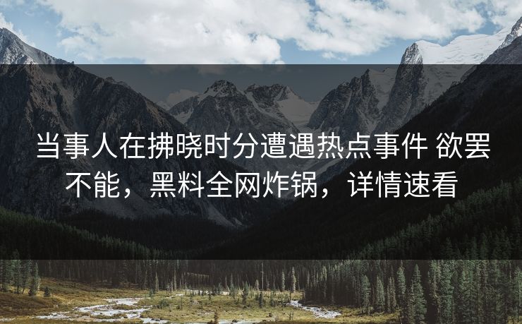 当事人在拂晓时分遭遇热点事件 欲罢不能，黑料全网炸锅，详情速看